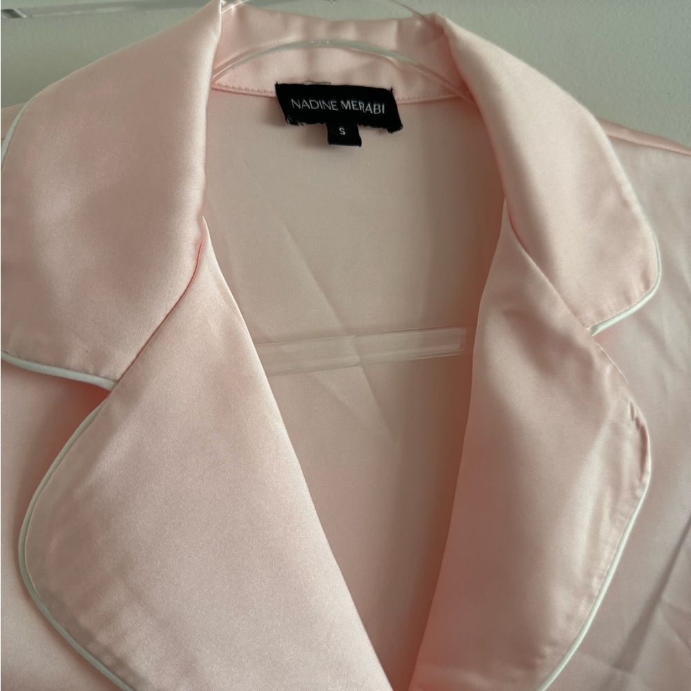 NADINE MERABI Pink Feather Trim Pajama top - Picture 4 of 5
